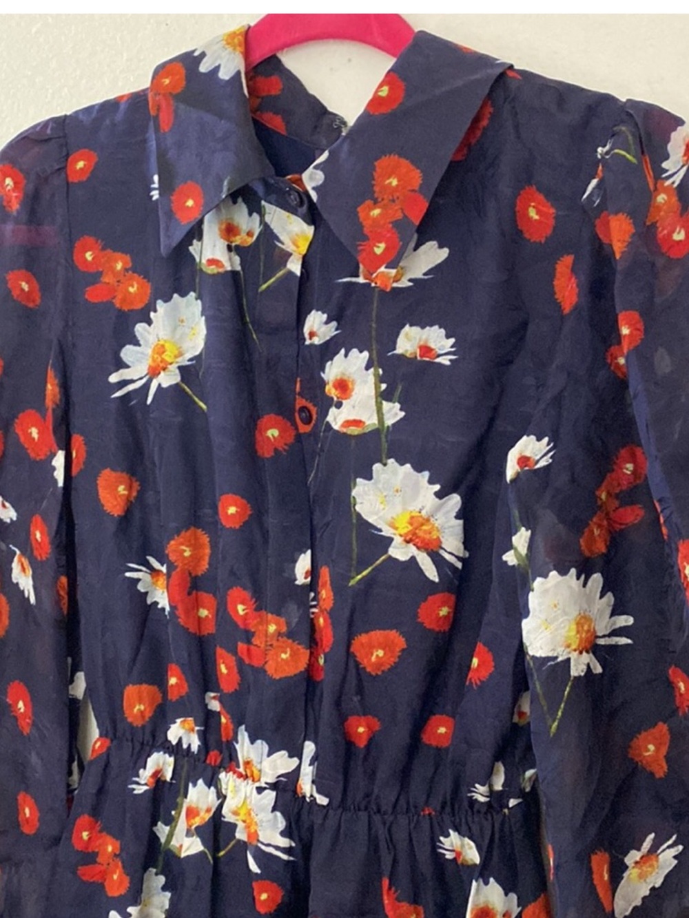 ALICE & OLIVIA Women's Navy Floral Button-Front Dress with Puff Sleeves